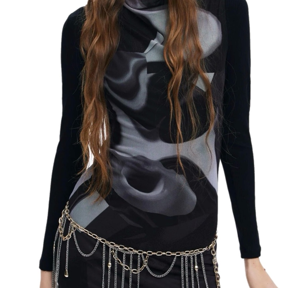 NWOT Desigual $189 MSRP Lincoln Sheer Sleeveless Black & Gray Mesh Midi Dress - Picture 5 of 11